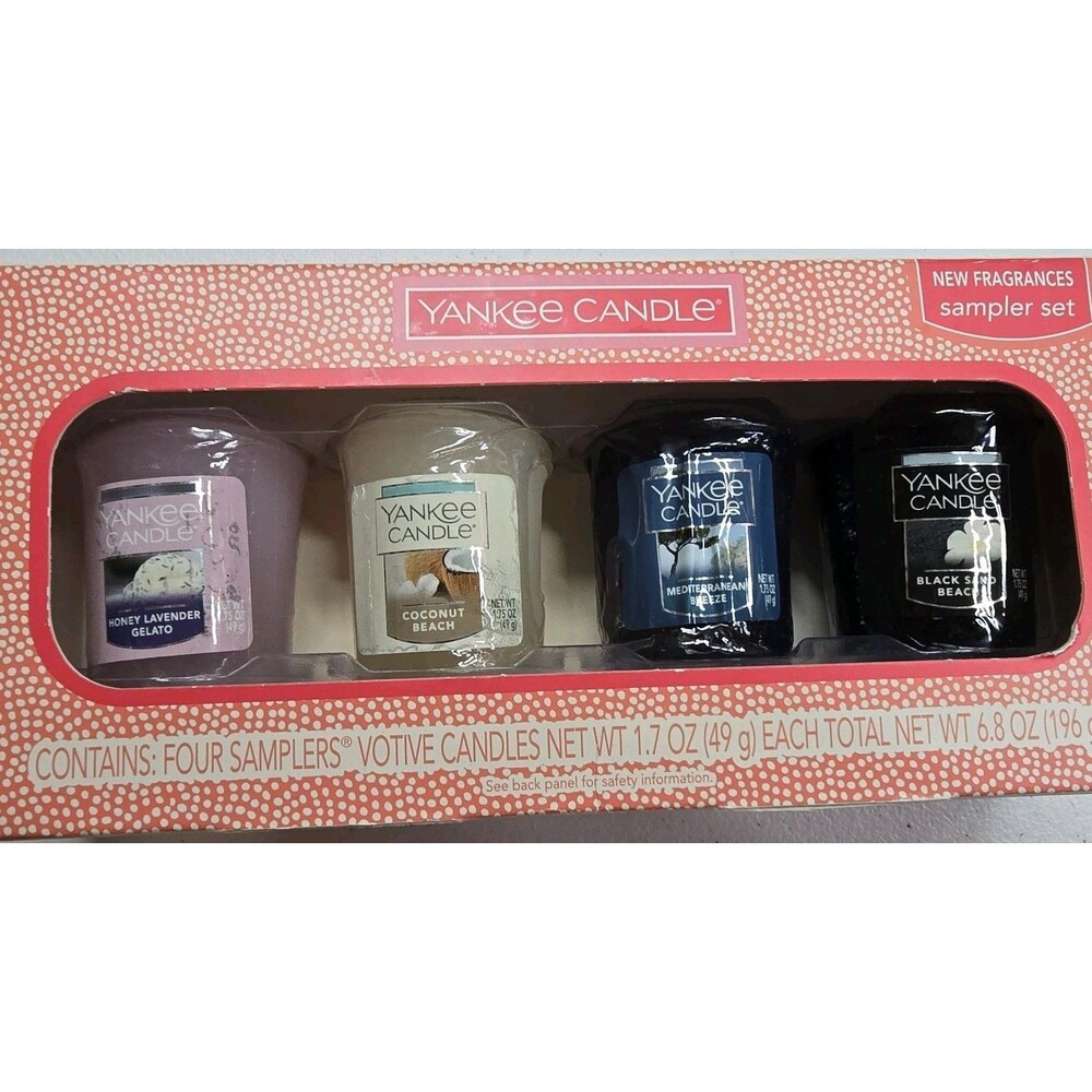 Yankee Candle 4 Votive Honey Lavender Coconut Beach Mediterranean Black Sand NIP